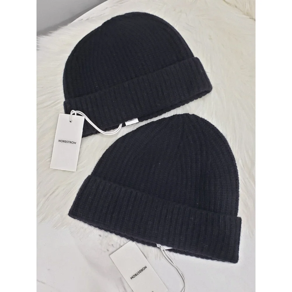 LOT 2 BIG KID TEEN CASHMERE & WOOL BLEND - black beanie hat knit winter warm SKI